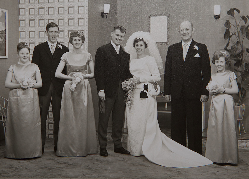 IMG 6085 
 Andy and Sadie Walker pictured with their wedding party on their marriage 50 years ago.